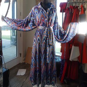 Wide sleeve blue maxi dress